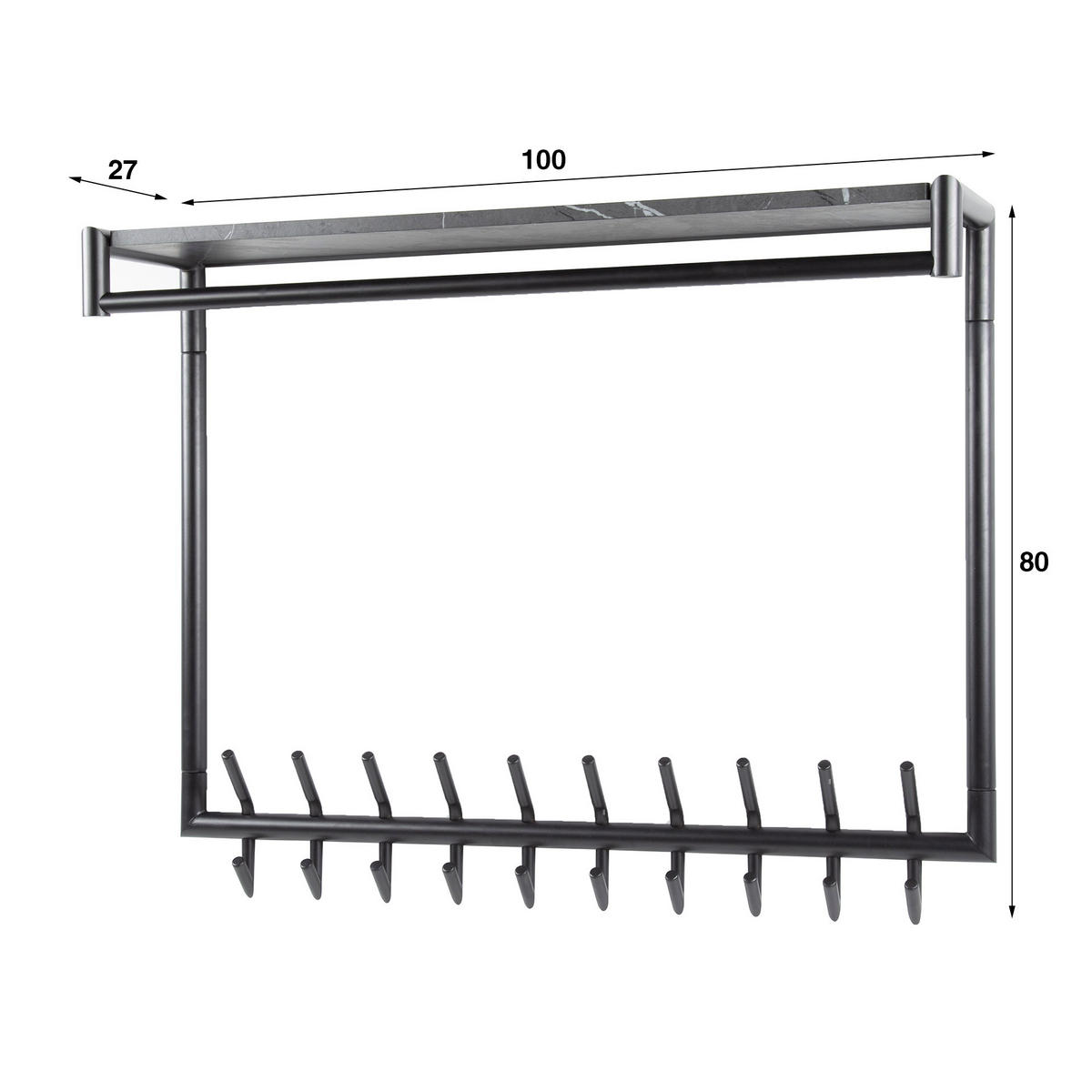 WANDGARDEROBE Schwarz 27/100/35 cm - Dunkelgrau, Metall (100/35/27cm) - Hoyz Collection