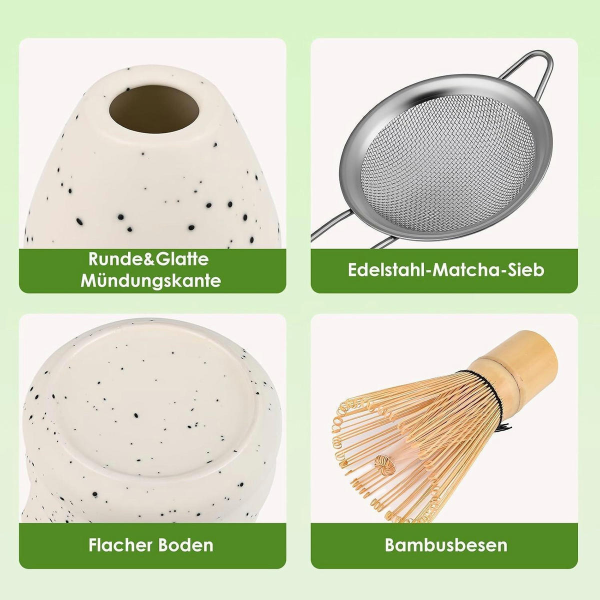 MATCHA-SET 5-teilig Weiß Keramik Bambus - Weiß, Keramik (20/1/20cm)