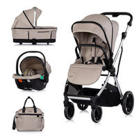KOMBIKINDERWAGEN Aurora 3 in 1 hellbraun Babyschale Babywanne Sportsitz Tasche - Braun, Metall (84/57/112cm) - Chipolino