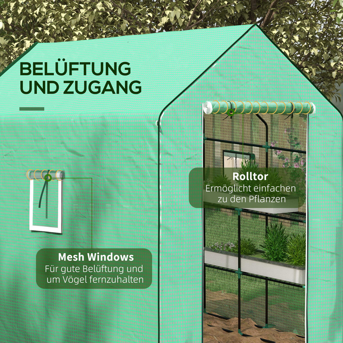 PE-FOLIE für Tunnelgewächshaus, Grün 140 x 213 x 190 cm - Grün, Kunststoff (213/190/140cm) - Outsunny