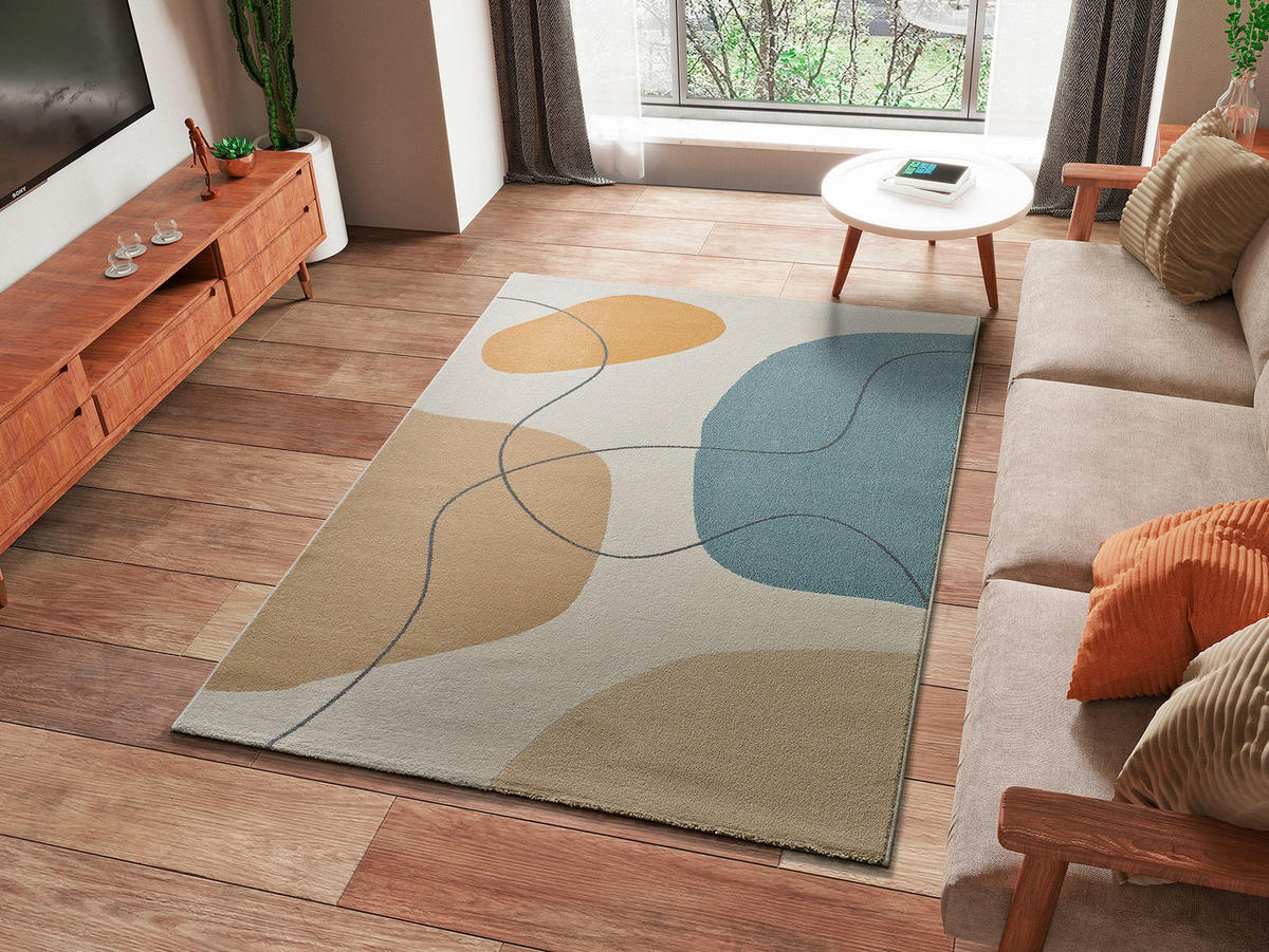 WEBTEPPICH Beige New York 80/150 cm - Blau/Multicolor, Naturmaterialien/Textil (80/150cm) - Atticgo