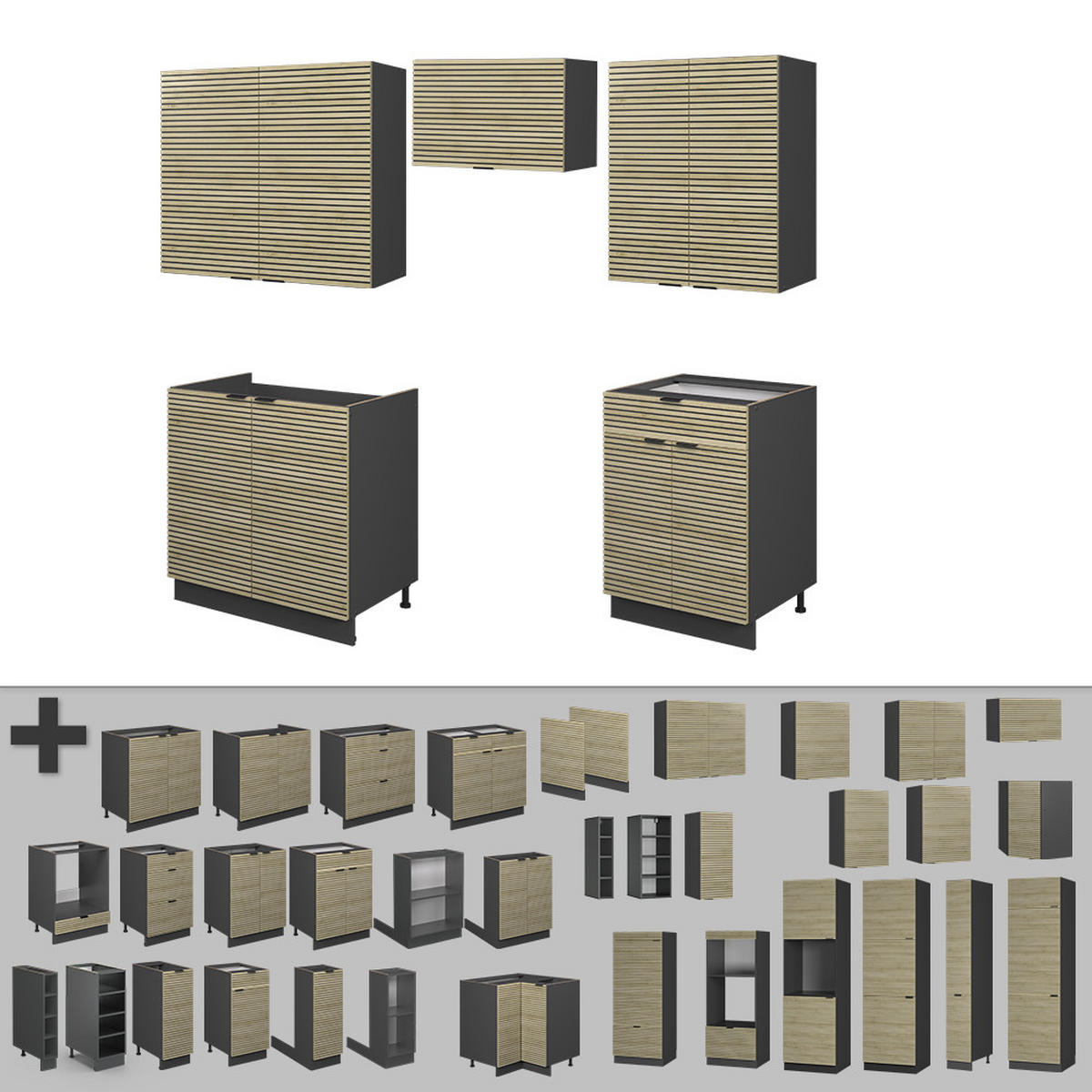 KÜCHENSCHRÄNKE Fame-Line Eiche Paneel/Anthrazit 200 cm , AP Anthrazit - Hellbraun/Anthrazit, Holzwerkstoff (200/81.6/60cm) - Vicco