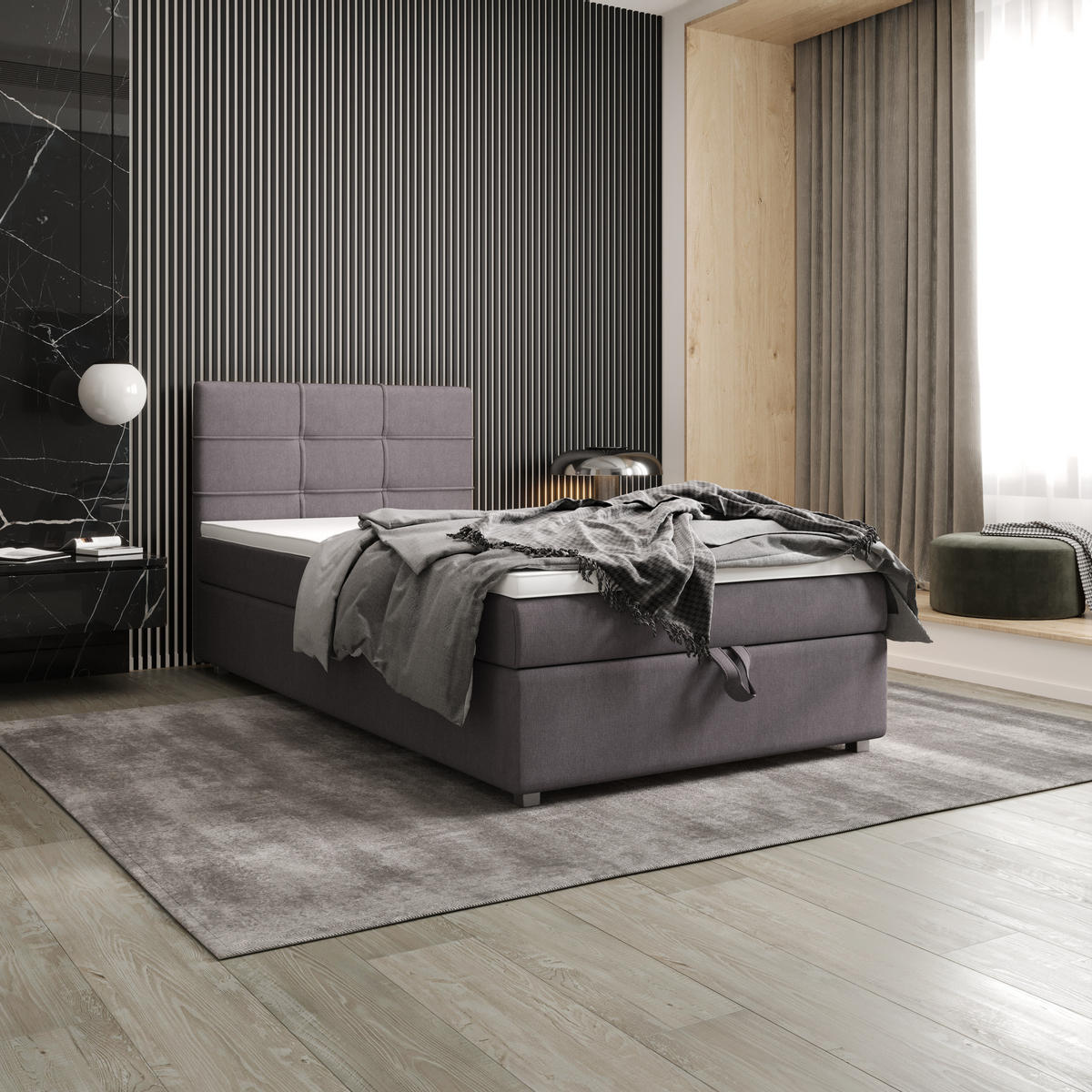 BOXBETT FADO 1 120x200, mit Matratze H3 und Topper, Cosmic 160 - Hellgrau, Holz/Kunststoff (120/200cm) - Bedante