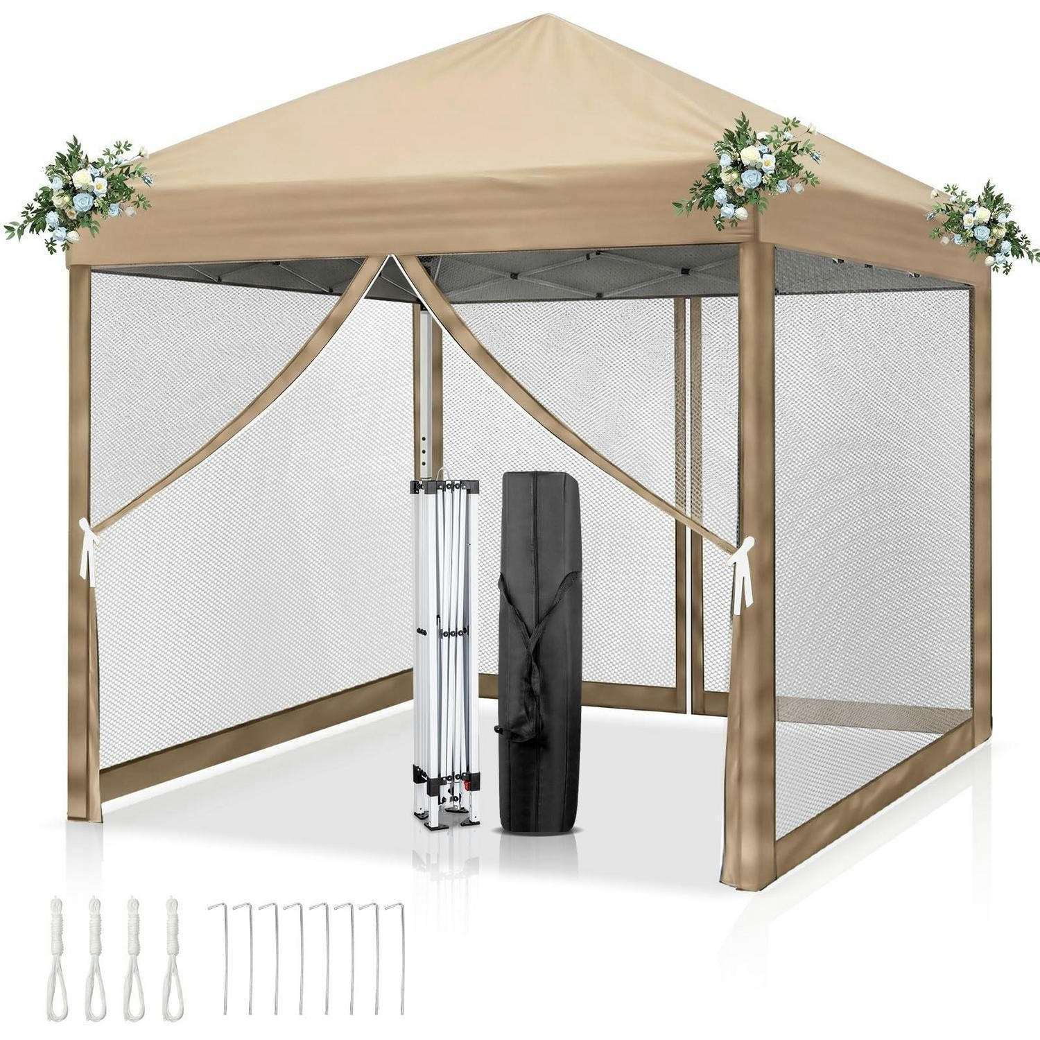 FALTPAVILLON 3x3 m mit Moskitonetzen Khaki - Olivgrün, Textil (300/245/300cm)