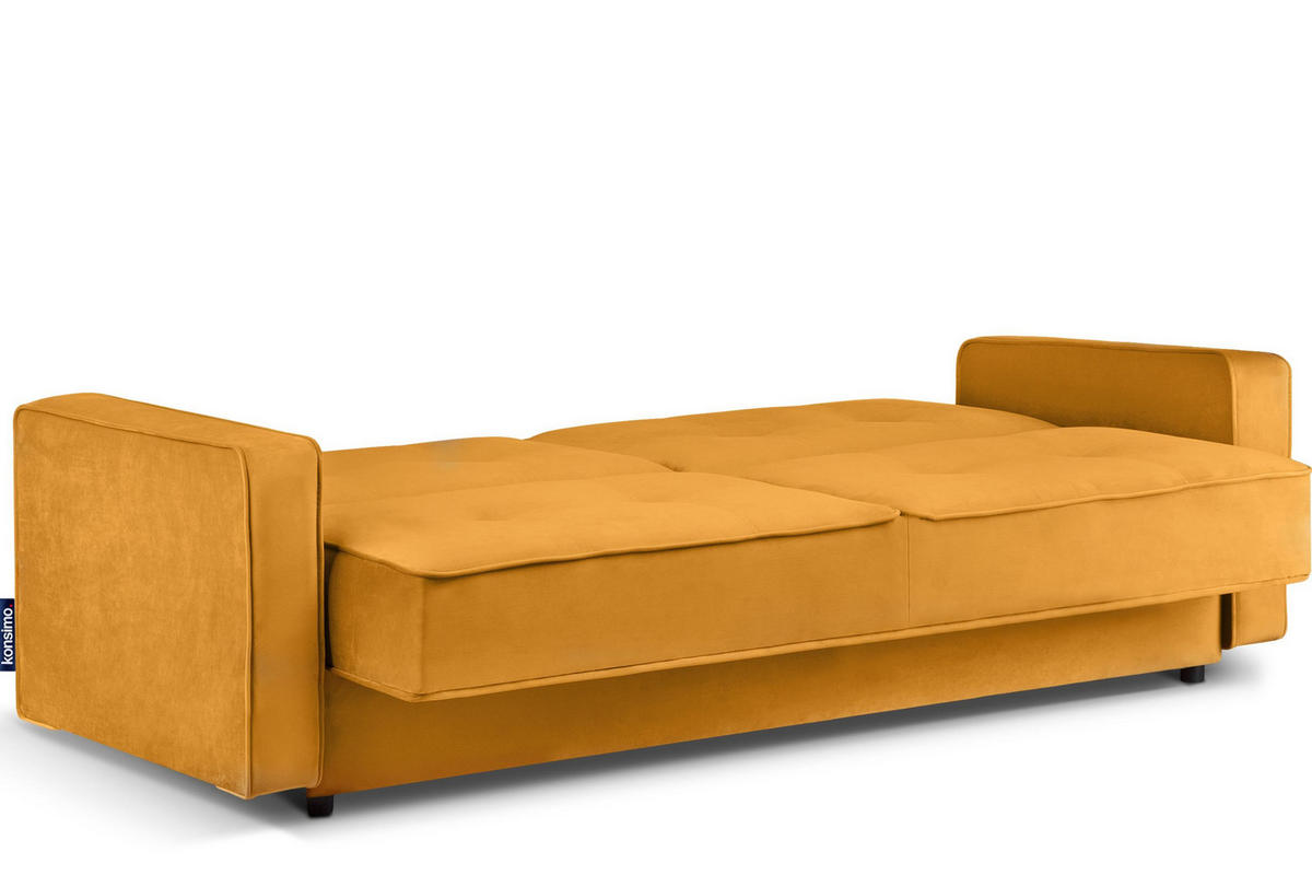 SCHLAFSOFA ORIO 3 Personen, Velours-Stoff, Gelb - Gelb, Textil (219/90/90cm) - KONSIMO®