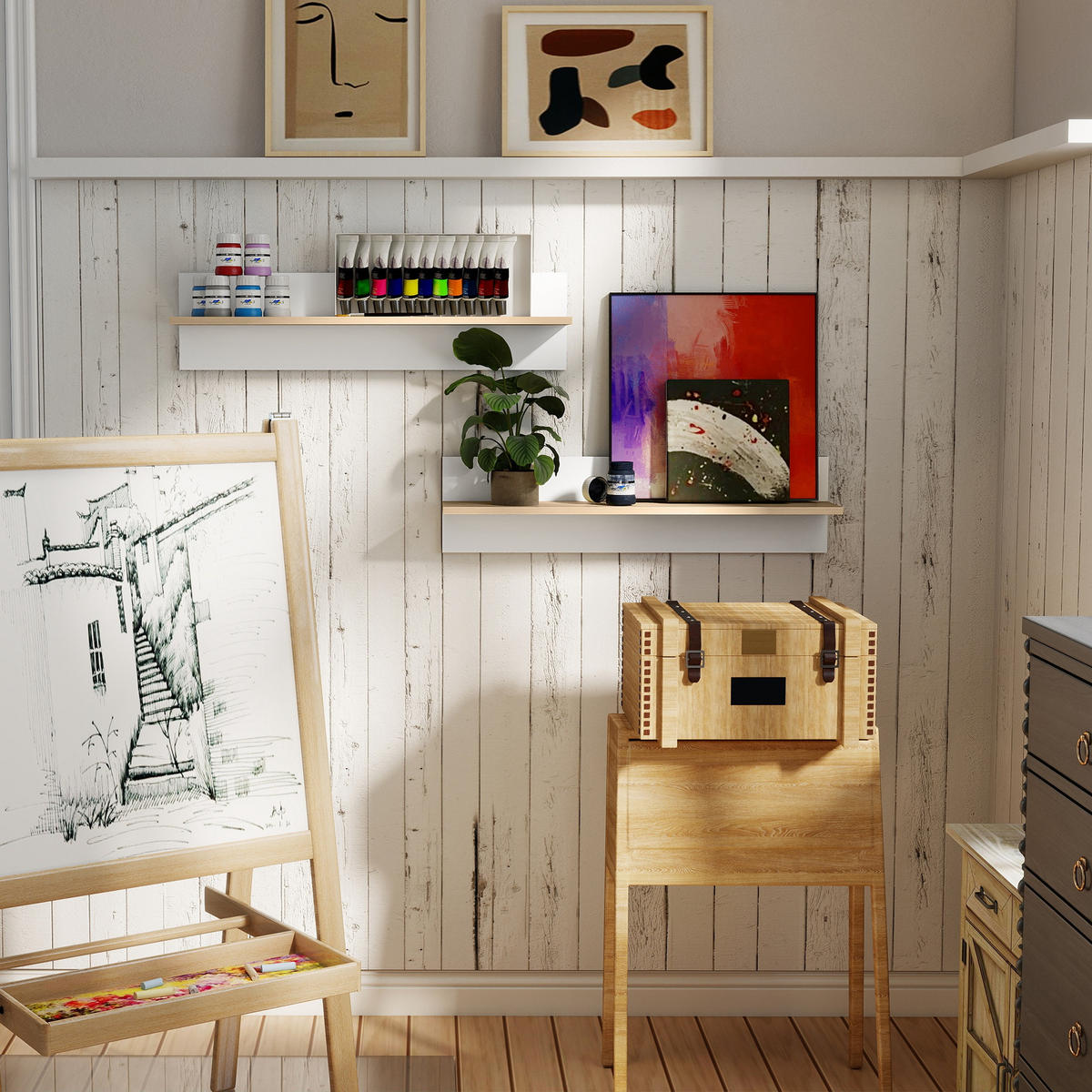 WANDREGAL 2er-Set Schweberegal, Wandboard, Regalbrett zur Präsentation Weiß - Weiß, Holzwerkstoff (16.5/20/80cm) - HOMCOM