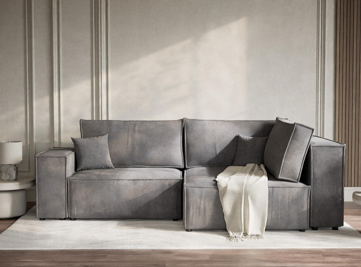 ECKSOFA MIT SCHLAFFUNKTION Tonga Grau Webstoff - Schwarz/Grau, Holz/Holzwerkstoff (255/105cm) - Maison de Reve