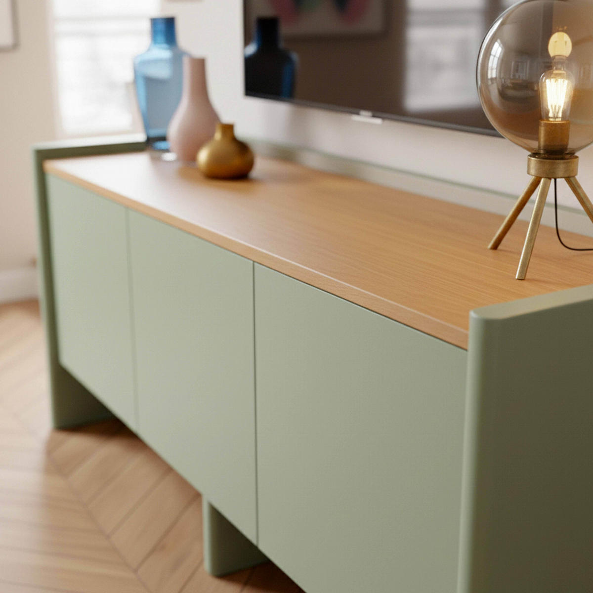 TV-SCHRANK 120 cm, Grün - Grün, Holz (40/55/120cm) - Oviala