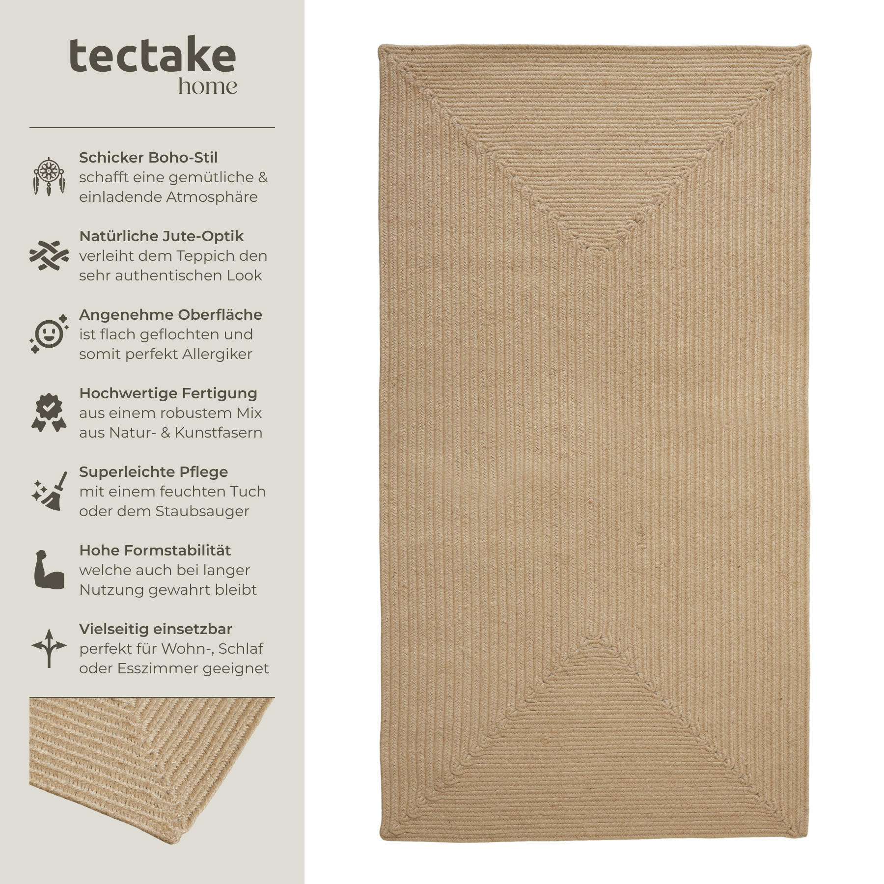 GEFLOCHTENER-TEPPICH Vibe,strapazierfähig und pflegeleicht,braun - Braun, Textil (80/150cm) - tectake