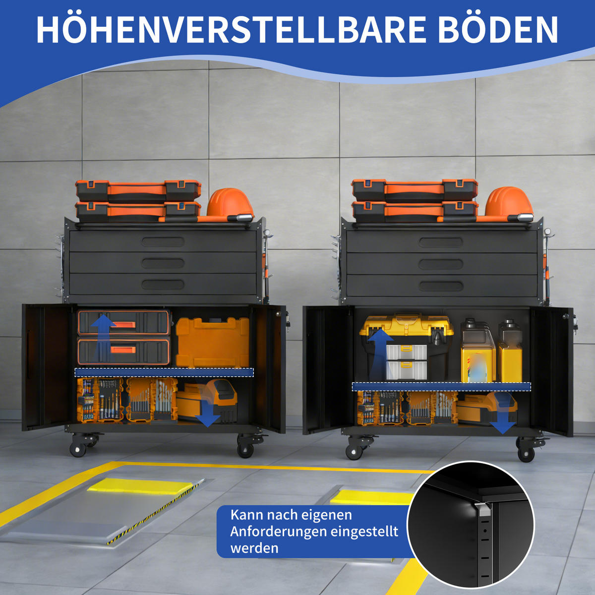 KOMBINATIONSMÖBEL – 87,3 cm (H) × 75 cm (B) × 42 cm (T), ausgestattet mit einer abschließbaren Schranktür und 3 Schubladen. - Schwarz, Metall (42/87.3/75cm) - DCA