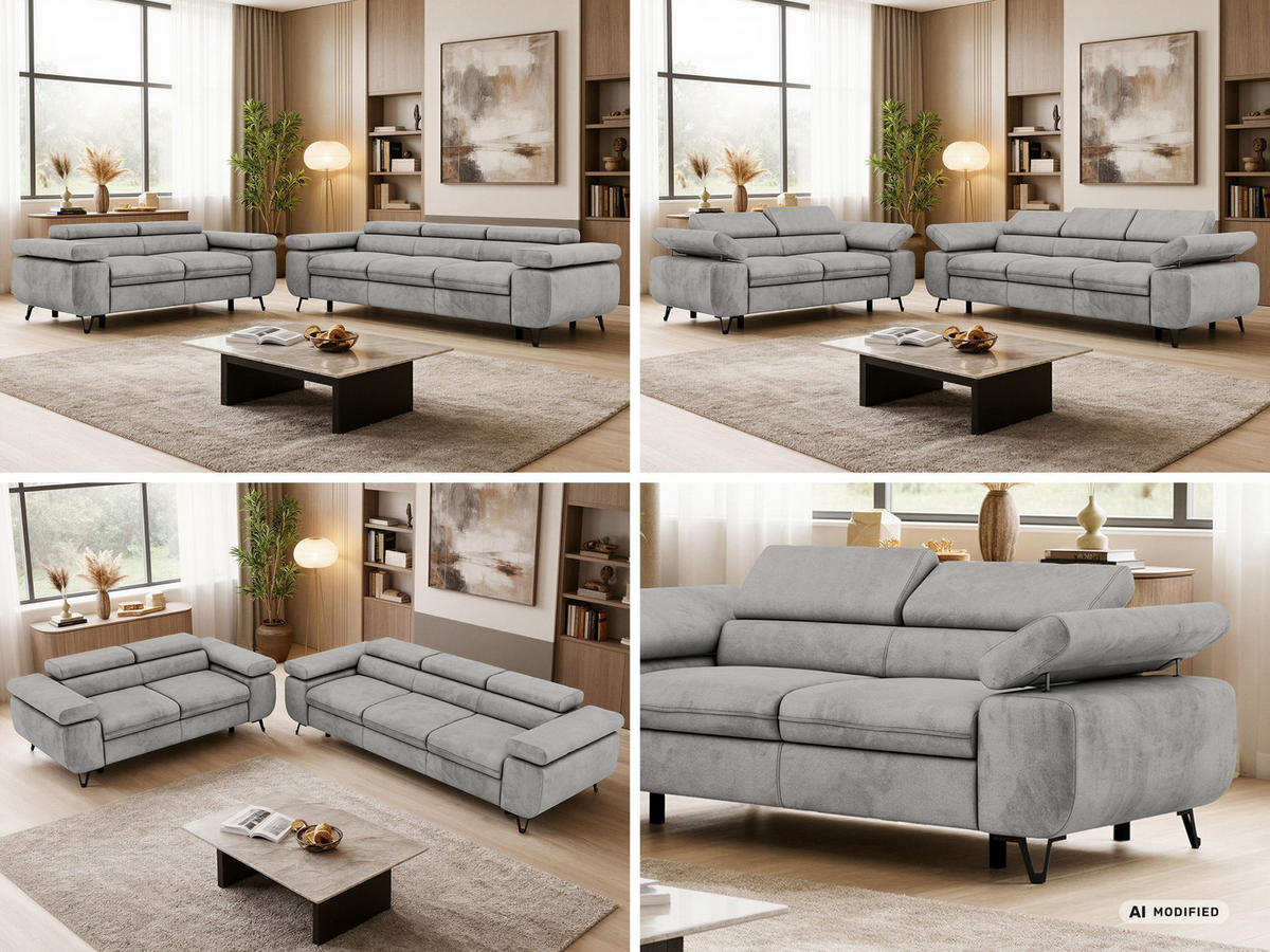 SEDACÍ SOUPRAVA PETER 2+3 - Světle šedá Samet - černá/stříbrná, kov/textil (262/76/99cm) - MKS