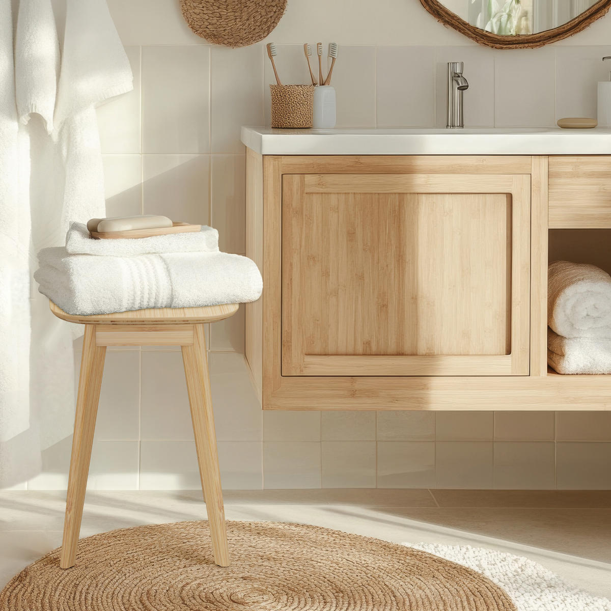 ESSZIMMERHOCKER - Hellbraun, Holz (33/46/33cm) - Relaxdays