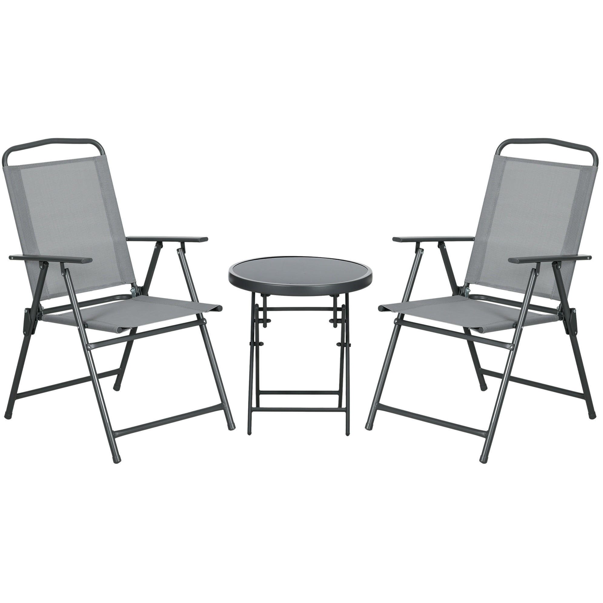 3-TEILIGES Klapp-Gartenmöbel-Set aus Metall & Glas in Hellgrau - Hellgrau, Metall - Modfu