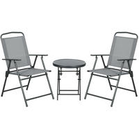 3-TEILIGES Klapp-Gartenmöbel-Set aus Metall & Glas in Hellgrau - Hellgrau, Metall - Modfu