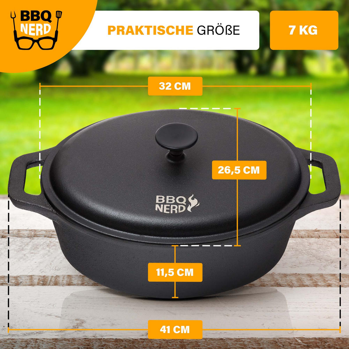 BRÄTER Gusseisen oval, 33x26cm 6,4L Topf Cocotte Gusstopf - Schwarz, Metall (28/14/40cm) - BBQ Nerd