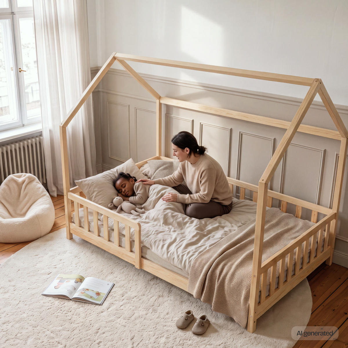 HAUSBETT Hesel - Naturfarben, Holz (120/200cm) - [en.casa]