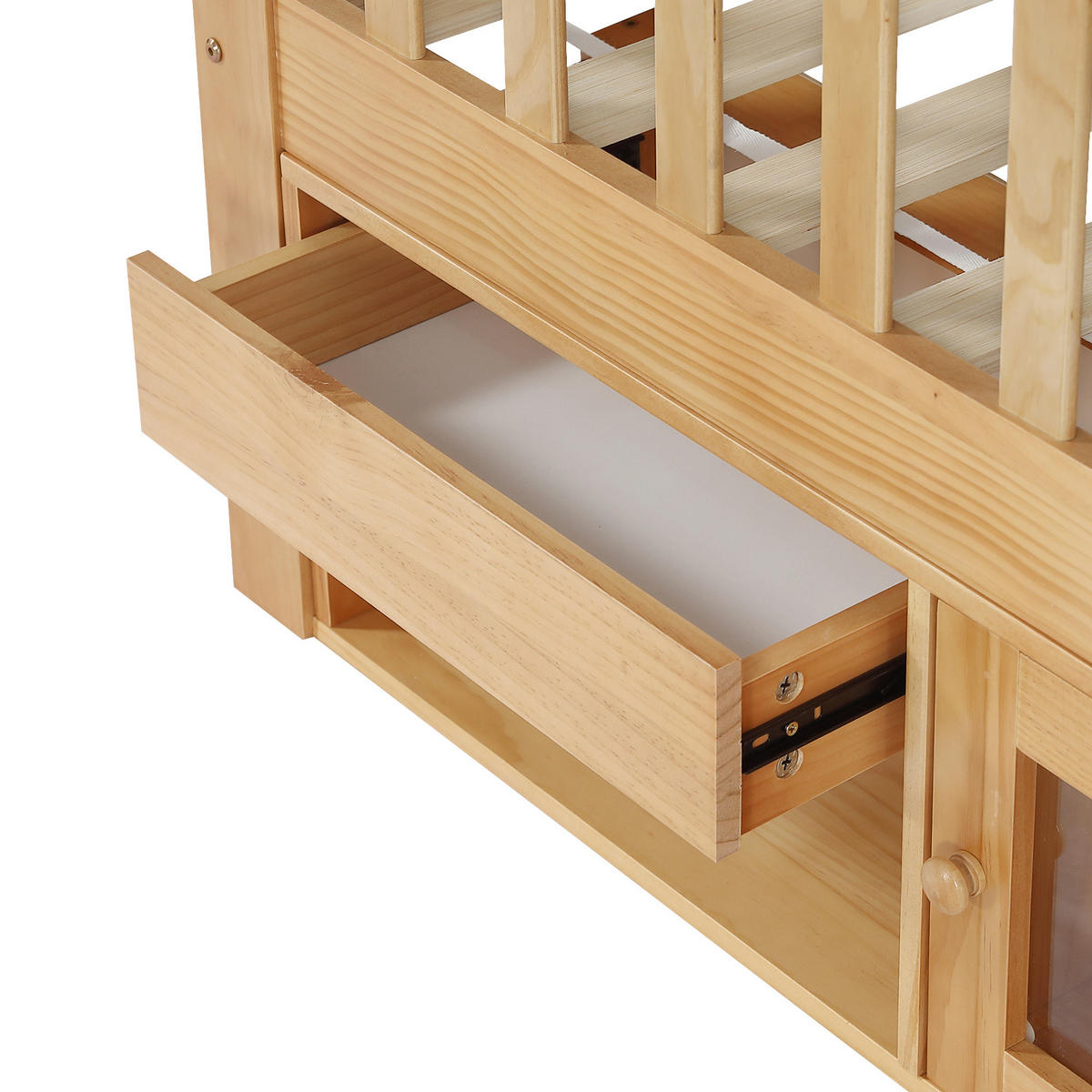 KINDERBETT 90/200 cm in Natur mit Schutzgeländer, Schublade und Schrank - Naturfarben, Holzwerkstoff (90/200cm) - STILVORA
