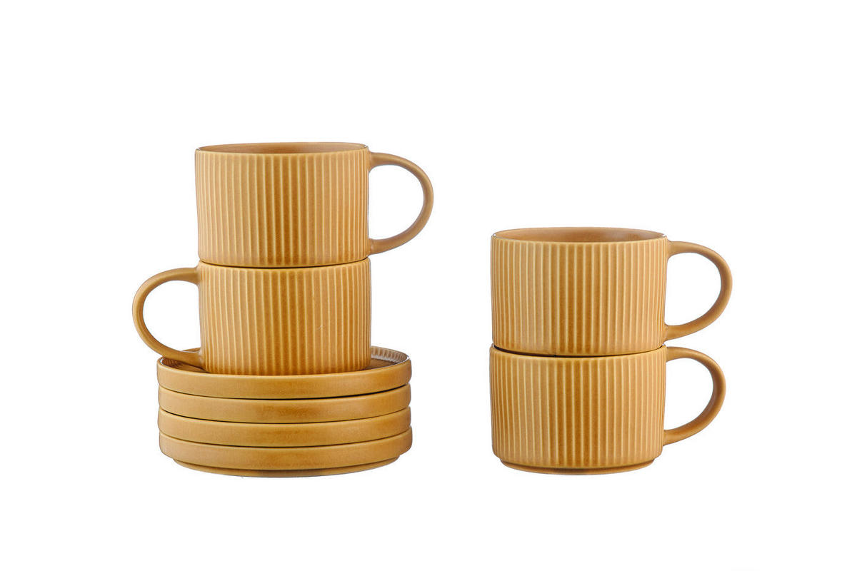 TASSEN Scandi 150ml und Untertasse Ø12cm - 8 Teile - Ocre - Gelb, Keramik (12/6.5/12cm) - Björn