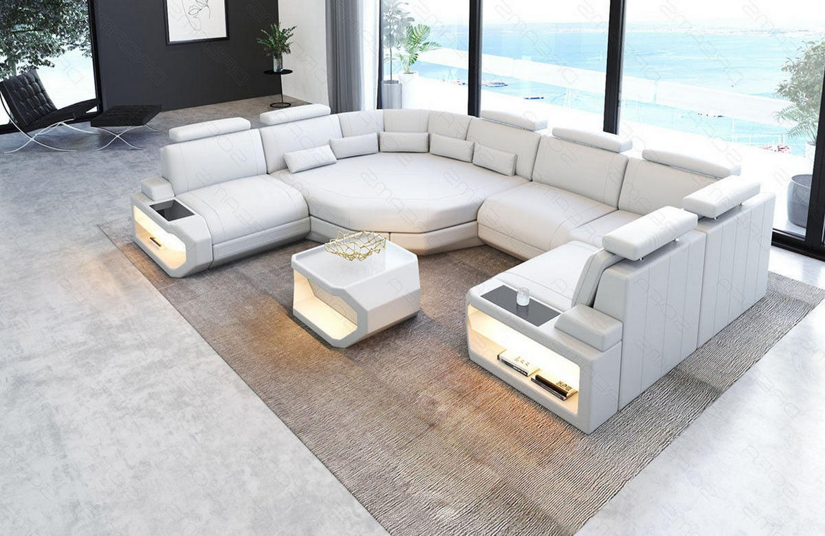 WOHNLANDSCHAFT Asti U Mini - Weiß, Leder (352/93/280cm) - Sofa Dreams
