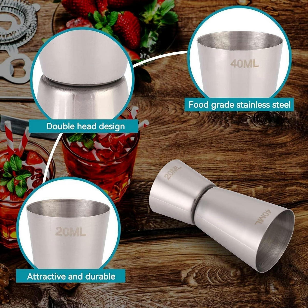 MESSBECHER Cocktail 2cl/4cl Edelstahl - Silberfarben, Metall (3.7/3.7/7.5cm)