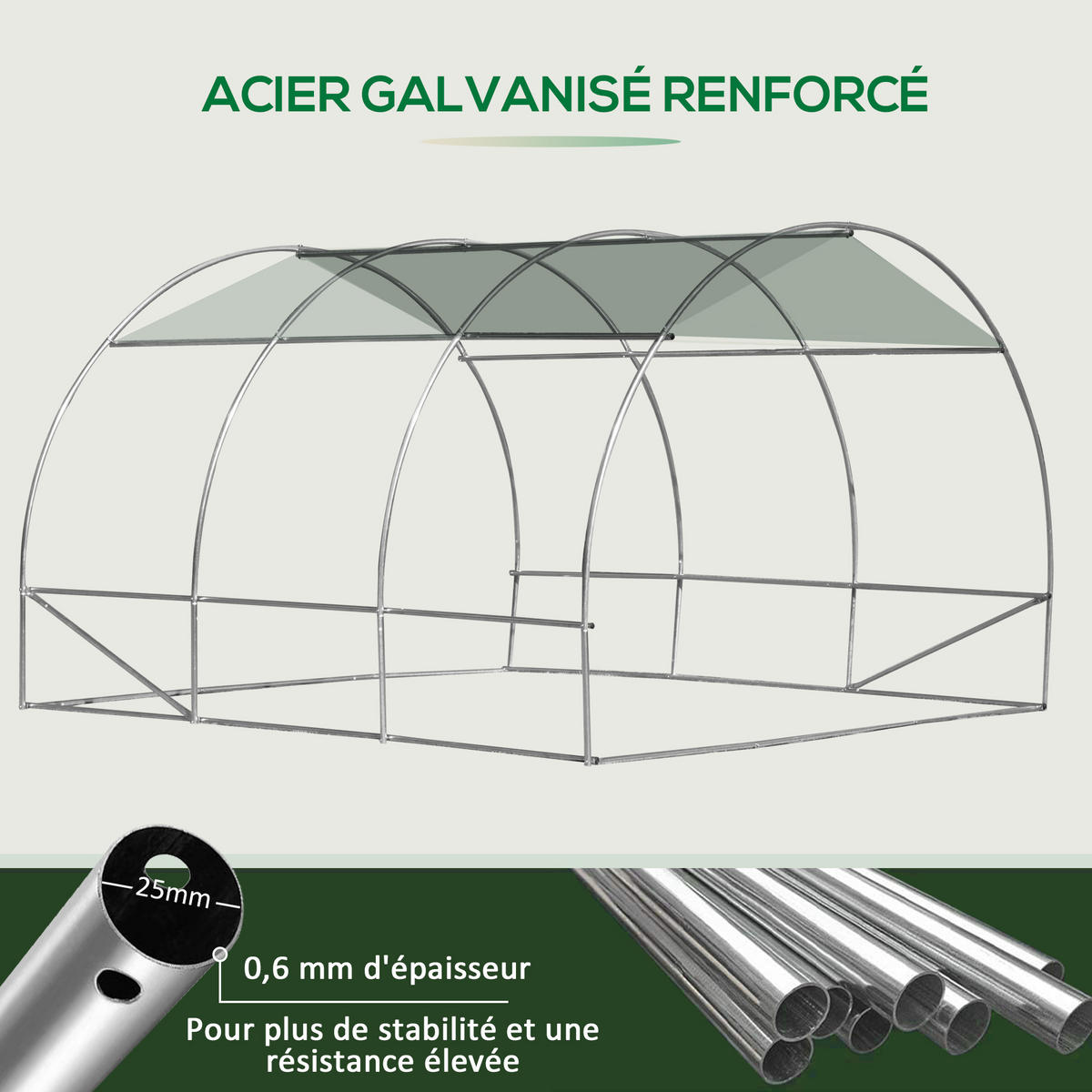 GEWÄCHSHAUS DE-12022 mit 6 Fenstern & Tür Grün - Grün, Metall (300/200/300cm) - ComfortXL