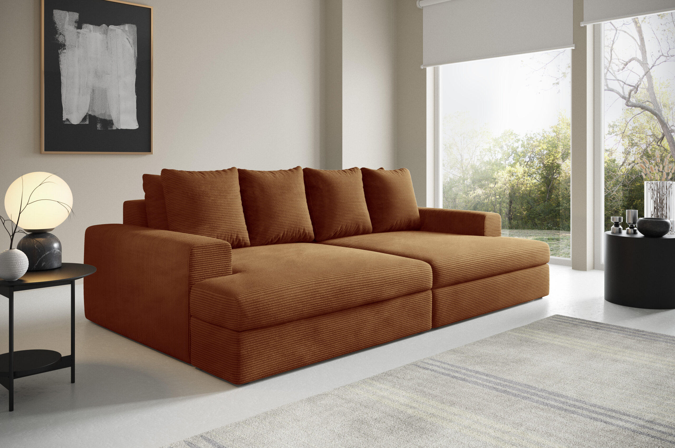 SOFA 4-Sitzer Cord Kupfer - Orange, Textil (167/42/272cm) - Furnisell
