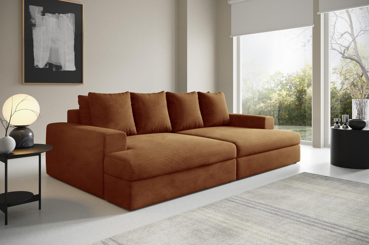 SOFA 4-Sitzer Cord Kupfer - Orange, Textil (167/42/272cm) - Furnisell