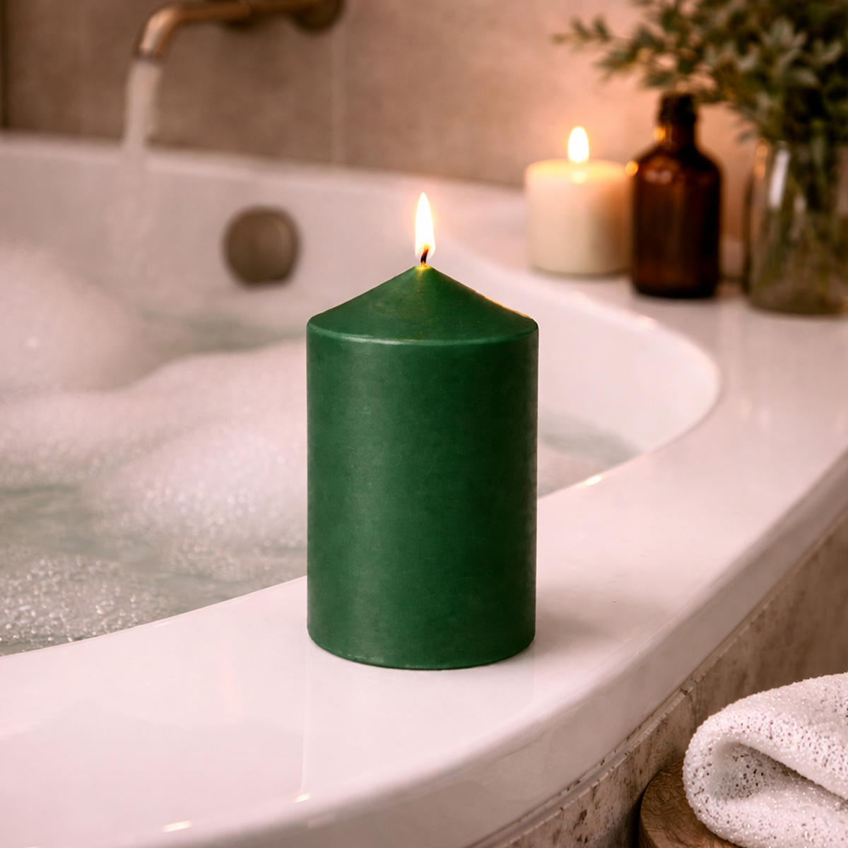 STUMPENKERZEN (6er Pack) Ø6cm x 10cm - Dunkelgrün - Dunkelgrün, Naturmaterialien (10cm) - HS Candle