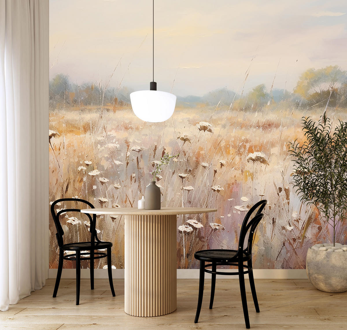 FOTOTAPETE für Esszimmer Wiese Pflanzen Retro Stil 150x105 - Gelb/Beige, Papier (150/105cm) - Muralo