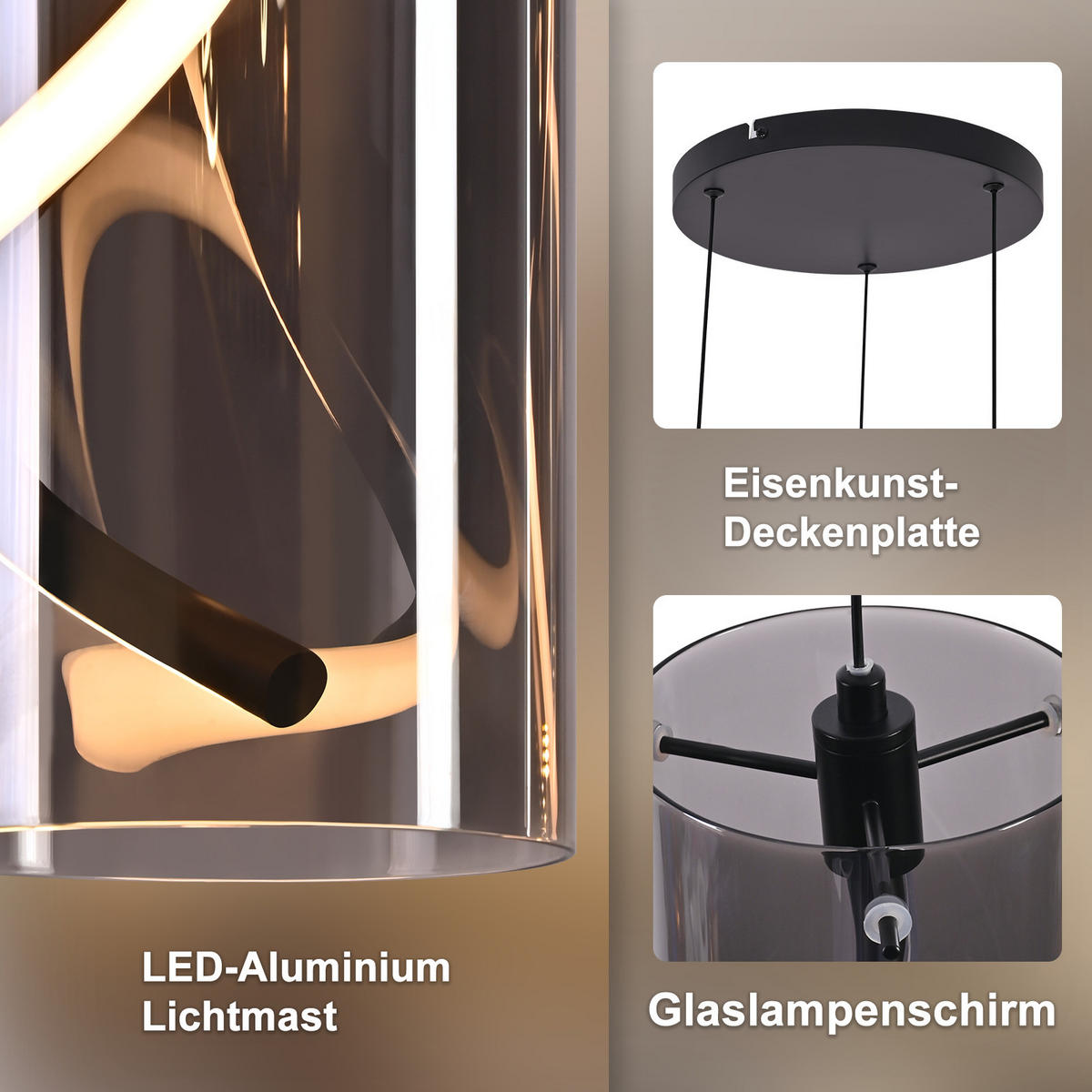 LED PENDELLEUCHTE Alistair 25/25/150 cm - Schwarz, Glas (25/25/150cm) - ZMH
