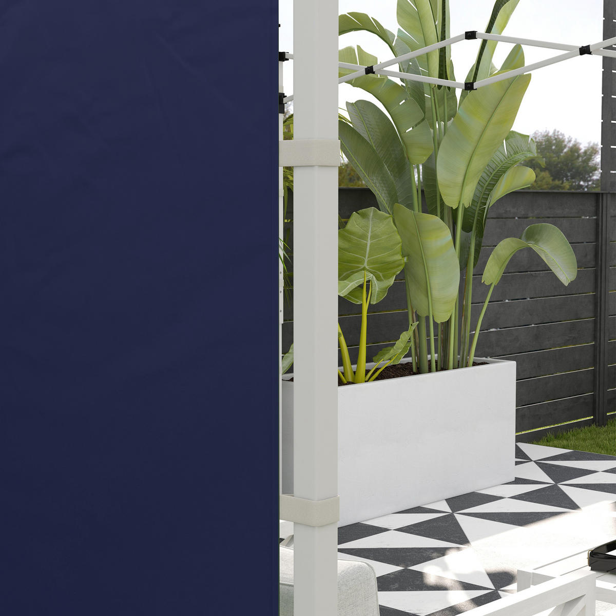 PAVILLON-SEITENWÄNDE 295/195 cm im 2er-Set aus Polyester mit Fenstern, Reißverschlusstüren und Riemenbefestigung, Blau - Blau, Kunststoff (195/195/295cm) - Redom