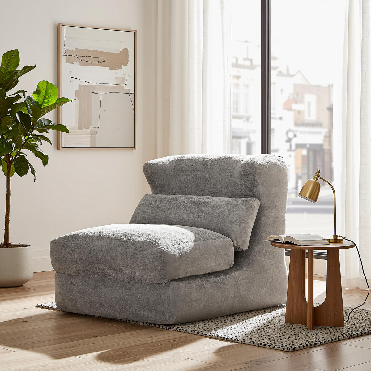 LOUNGE SESSEL Chenille Optik umwandelbar zum Liegestuhl - Grau, Textil (90/86/118cm) - Urban Meuble