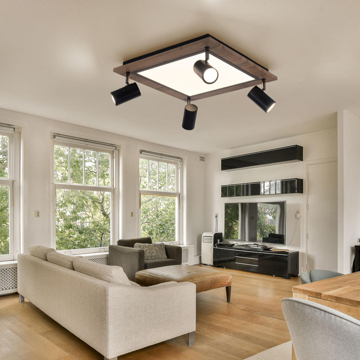 LED DECKENLEUCHTE ULLA Schwarz Holzoptik - Schwarz, Metall (45/45/13cm) - Globo Lighting