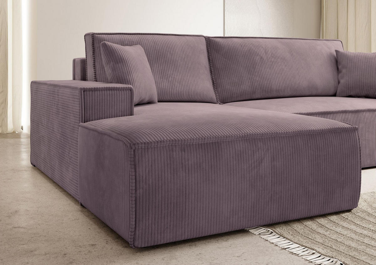 ECKSOFA Farese New Rosa mit Cordbezug, links - Pink/Schwarz, Kunststoff/Textil (267/167cm) - Selsey
