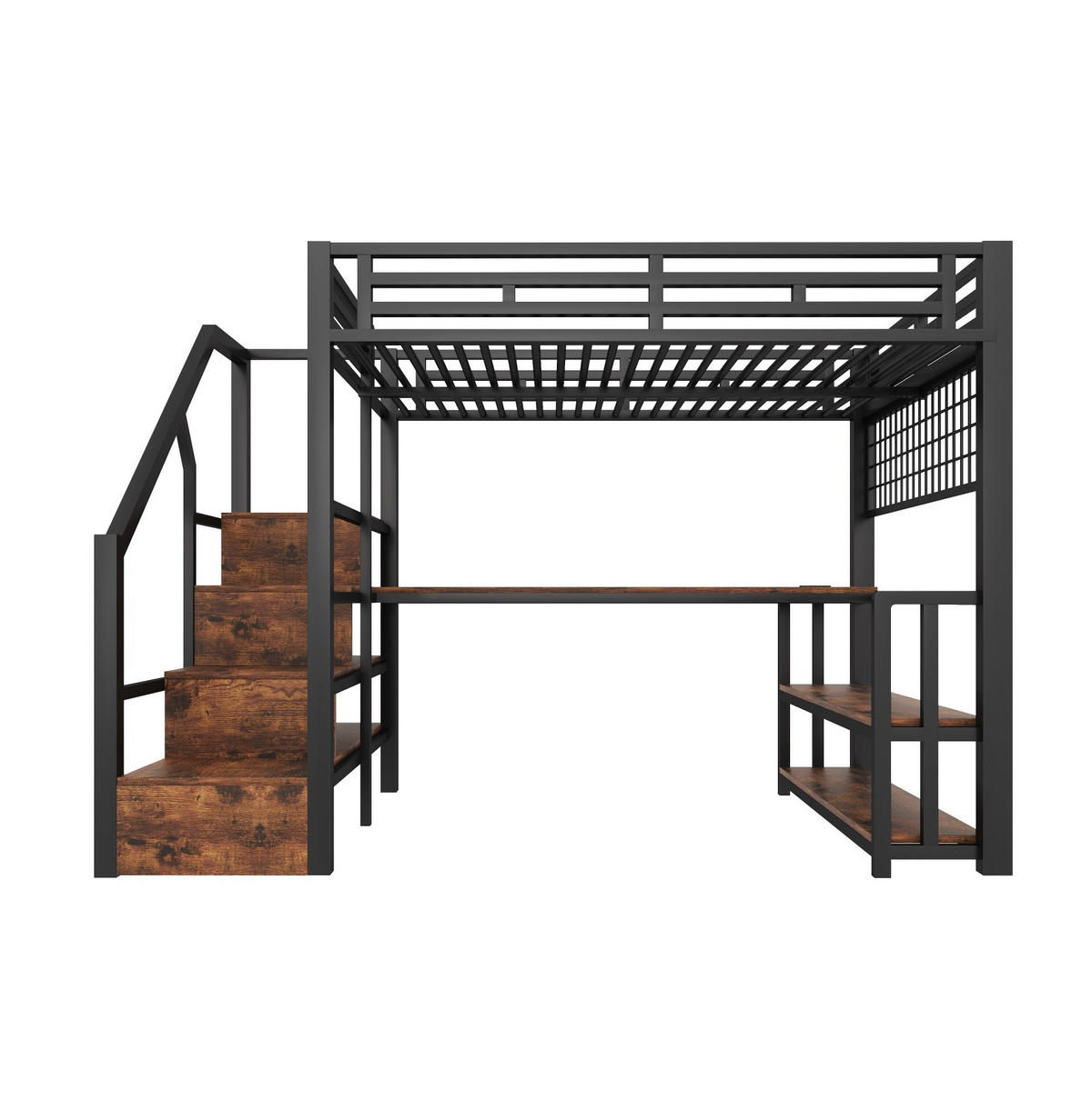 HOCHBETT 140/200 cm Schwarz aus Metall mit Schreibtisch - Schwarz, Metall (140/200cm) - OKMYHOME