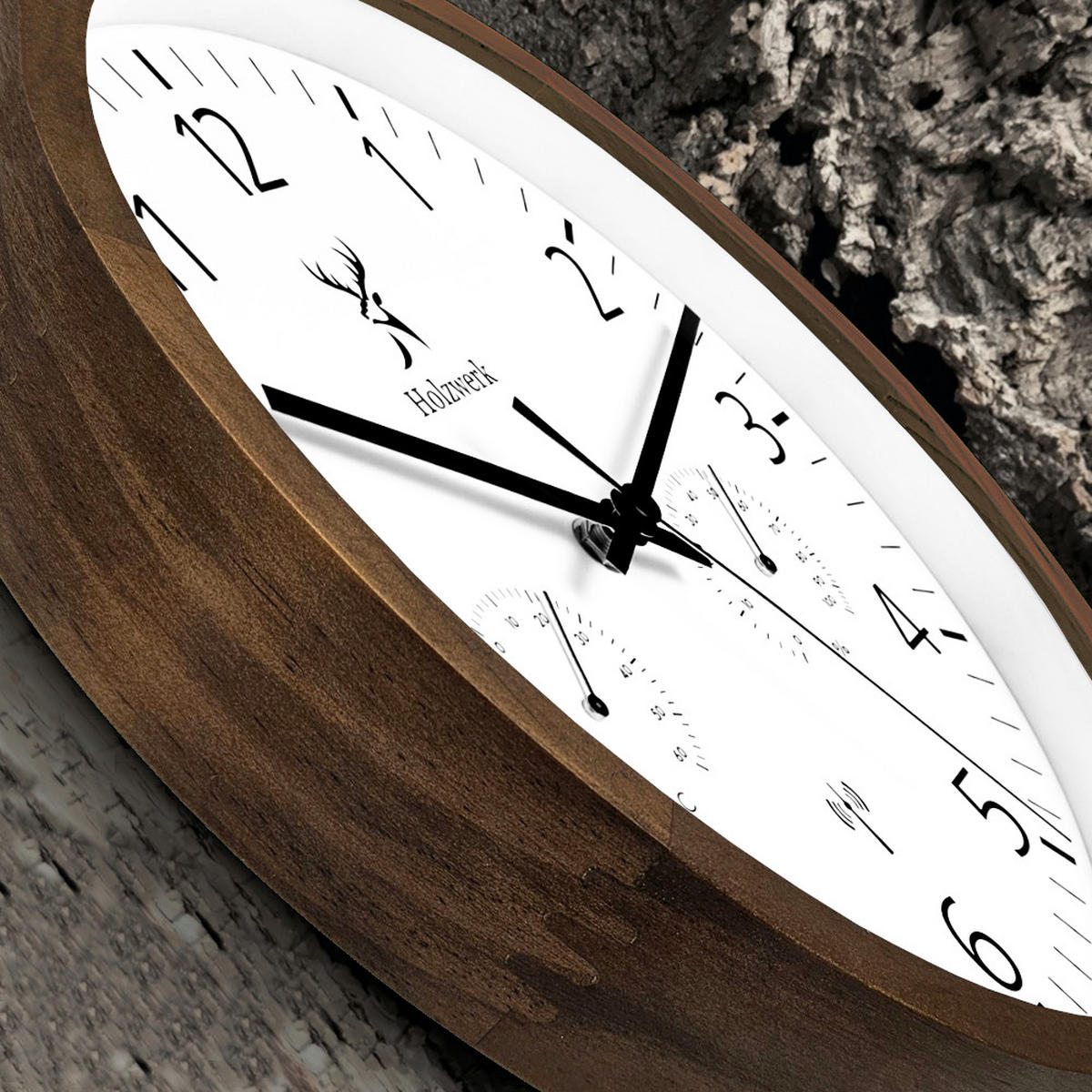 WANDUHR Holz Designer WEGBERG (FUNK) Wand Uhr, braun, weiß - Dunkelbraun/Schwarz, Glas/Holz (30/30/4.2cm) - Holzwerk