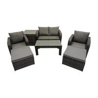 GARTENSOFA SET mit COUCHTISCH Polyrattan 5-Sitzer - Dunkelgrau/Grau, Glas/Kunststoff - Fimous