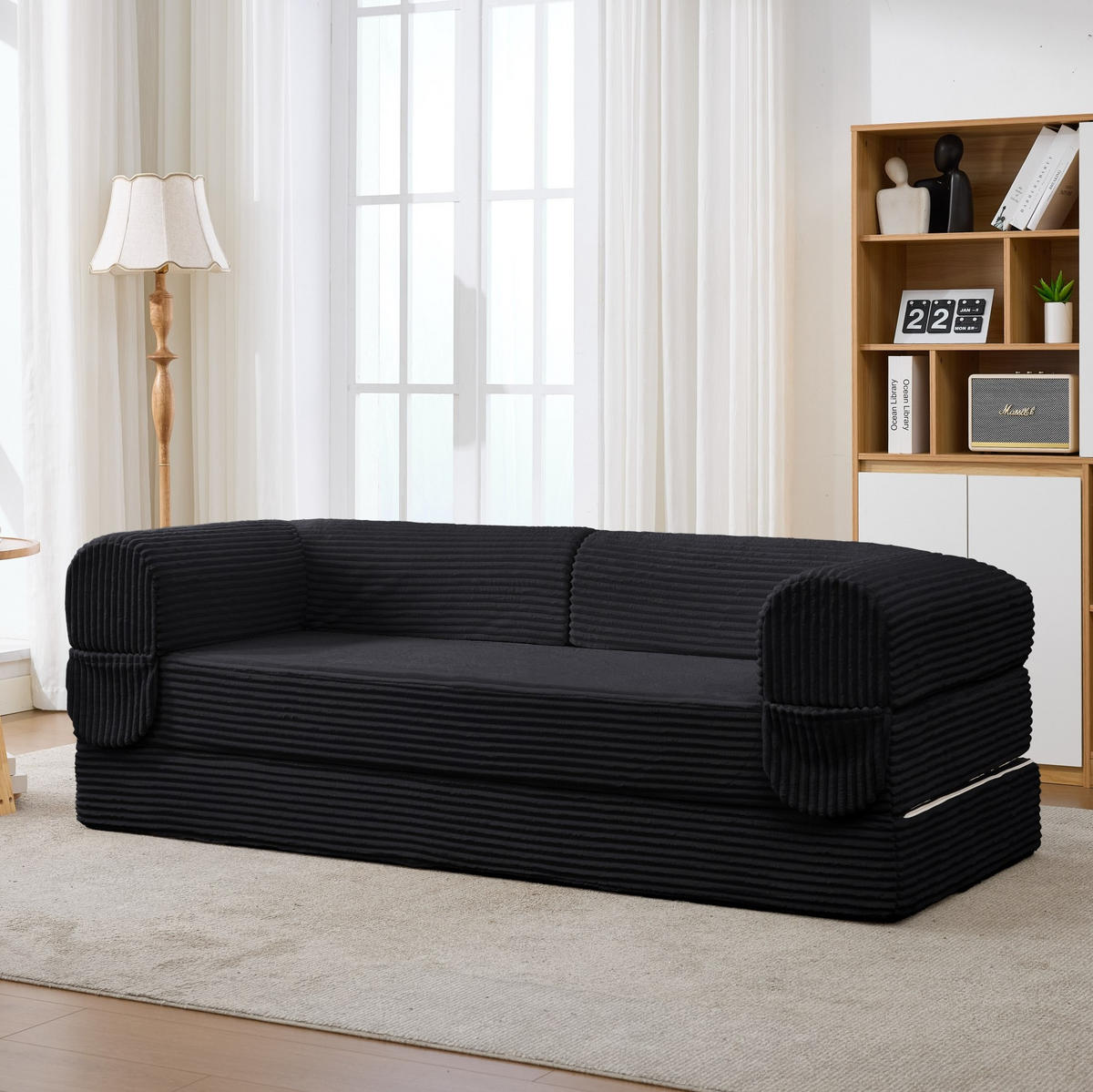 SOFA-BETT 2-Sitzer aus Rippcord Schwarz - Schwarz, Kunststoff (78/65/190cm) - Meubliv