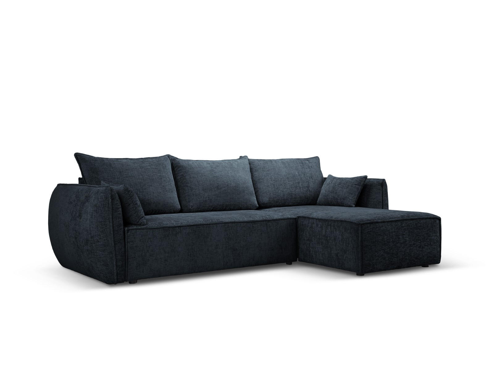 AUSKLAPPBARES-ECKSOFA rechts mit Container Kaelle aus Chenille-Stoff königsblau 4 Sitzplätze - Blau, Textil (165/252cm) - Micadoni