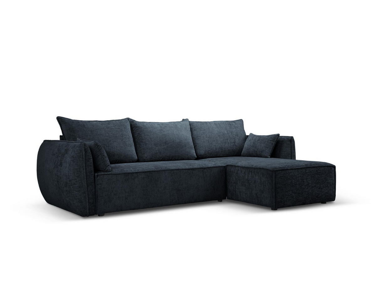 AUSKLAPPBARES-ECKSOFA rechts mit Container Kaelle aus Chenille-Stoff königsblau 4 Sitzplätze - Blau, Textil (165/252cm) - Micadoni