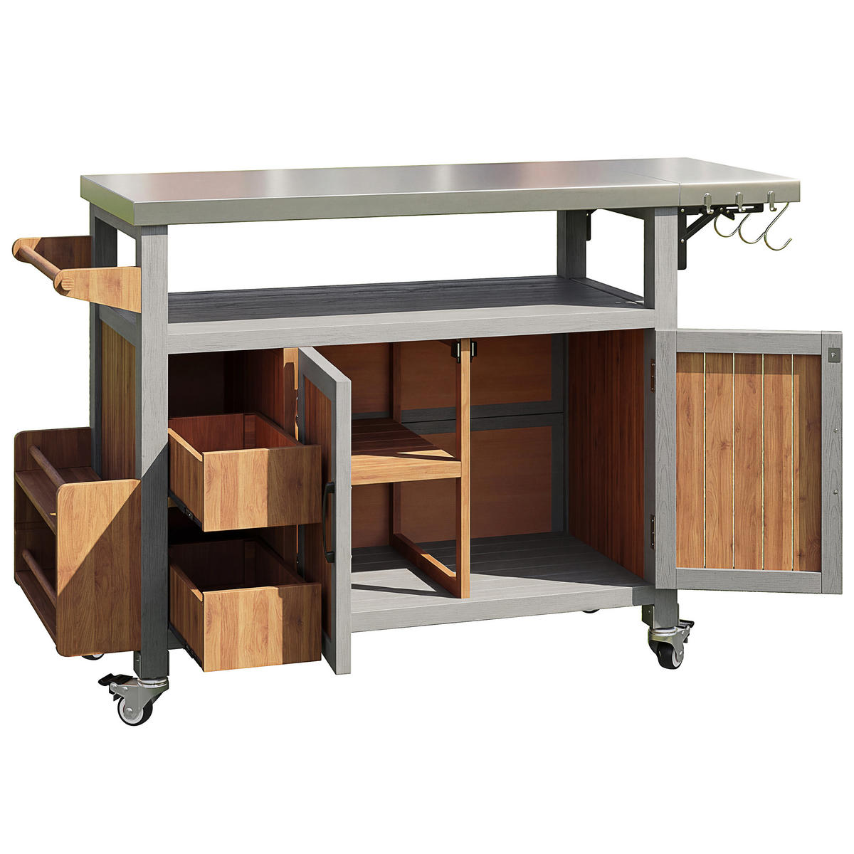 SERVIERWAGEN Massivholz/Edelstahl - Naturfarben, Metall (47/92/138cm) - ComfortXL