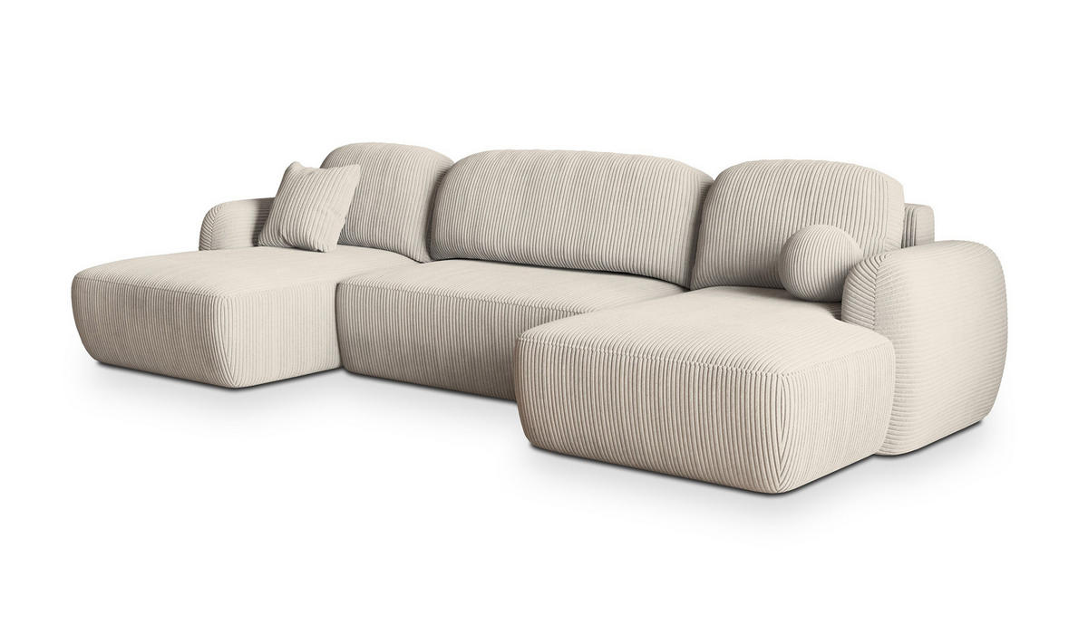 ROHOVÁ SEDAČKA SAVONA krémová - černá/krémová, dřevo/textil (320/148cm) - MASSENO