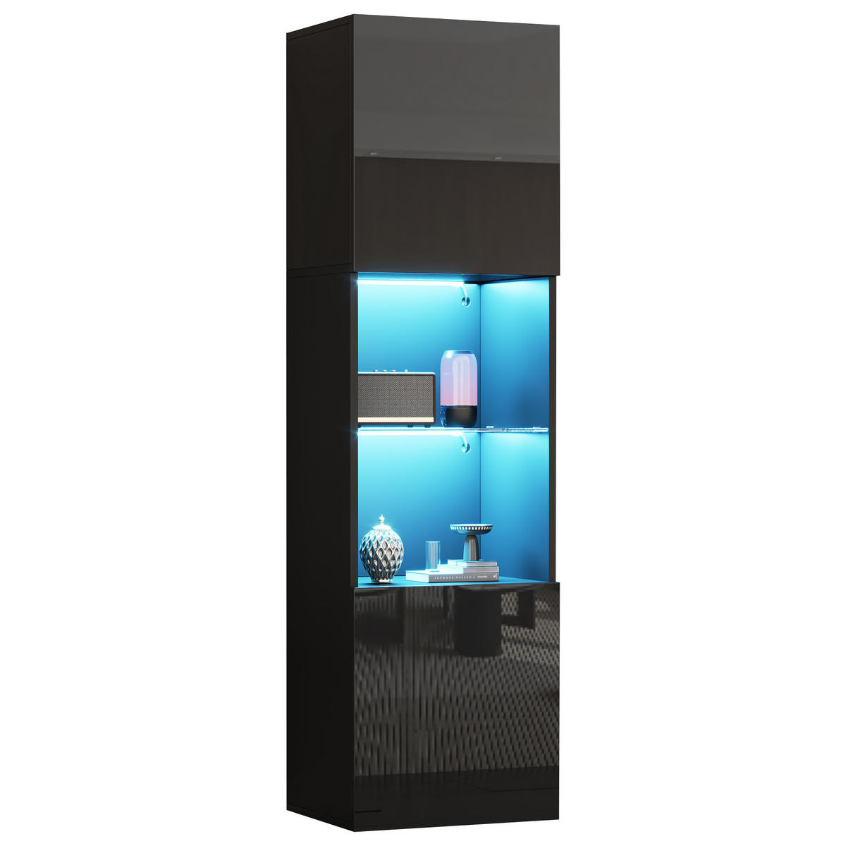 VITRINE Schwarz 45/35/160 cm - Schwarz, Holzwerkstoff (45/160/35cm) - PANGIVO