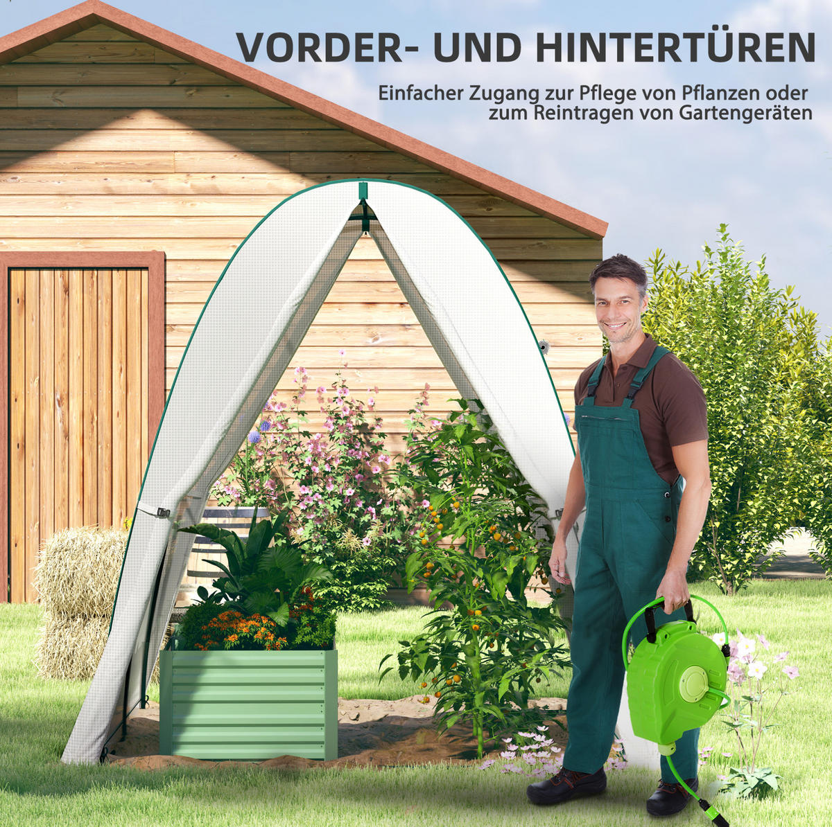 GEWÄCHSHAUS 180/180/200 cm Weiß aus Kunststoff mit 2 Reißverschlusstüren - Weiß, Kunststoff (180/200/180cm) - OKMYHOME