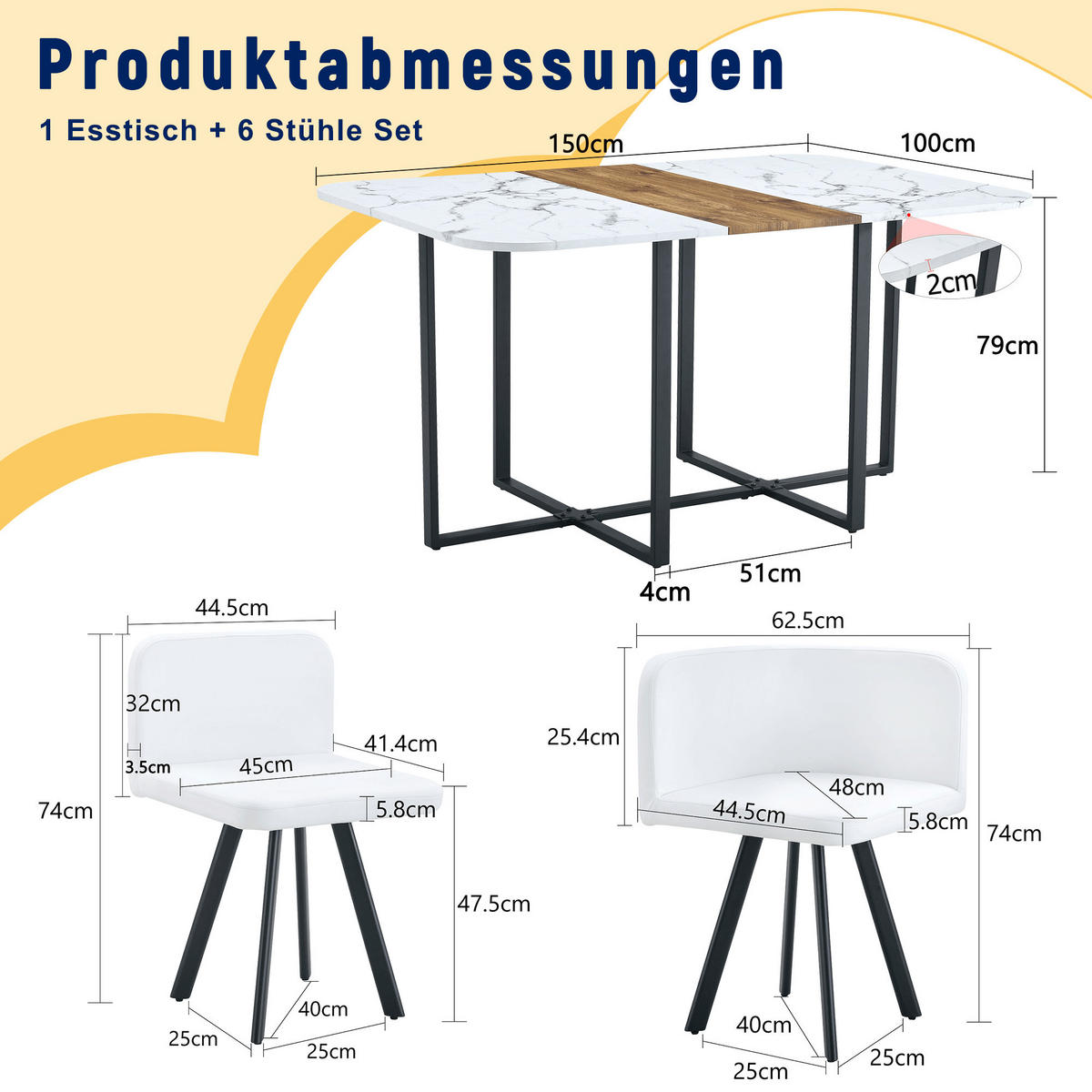 ESSGRUPPE DE-39498 ausziehbar, mit 4 Stühlen und Metallrahmen Weiß/Schwarz - Weiß, Holzwerkstoff (150/79/100cm) - ComfortXL