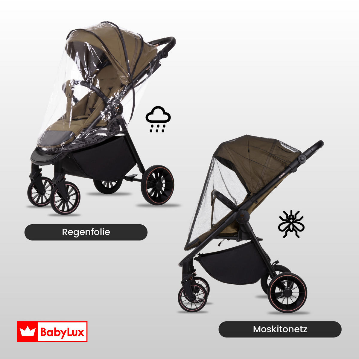BUGGY Rombo, Klein und Leicht, Teleskopische Führung, Kompakt Faltbar, Wickeltasche, Reisetasche - Schwarz/Rosa, Textil/Metall (58/98cm) - BabyLux