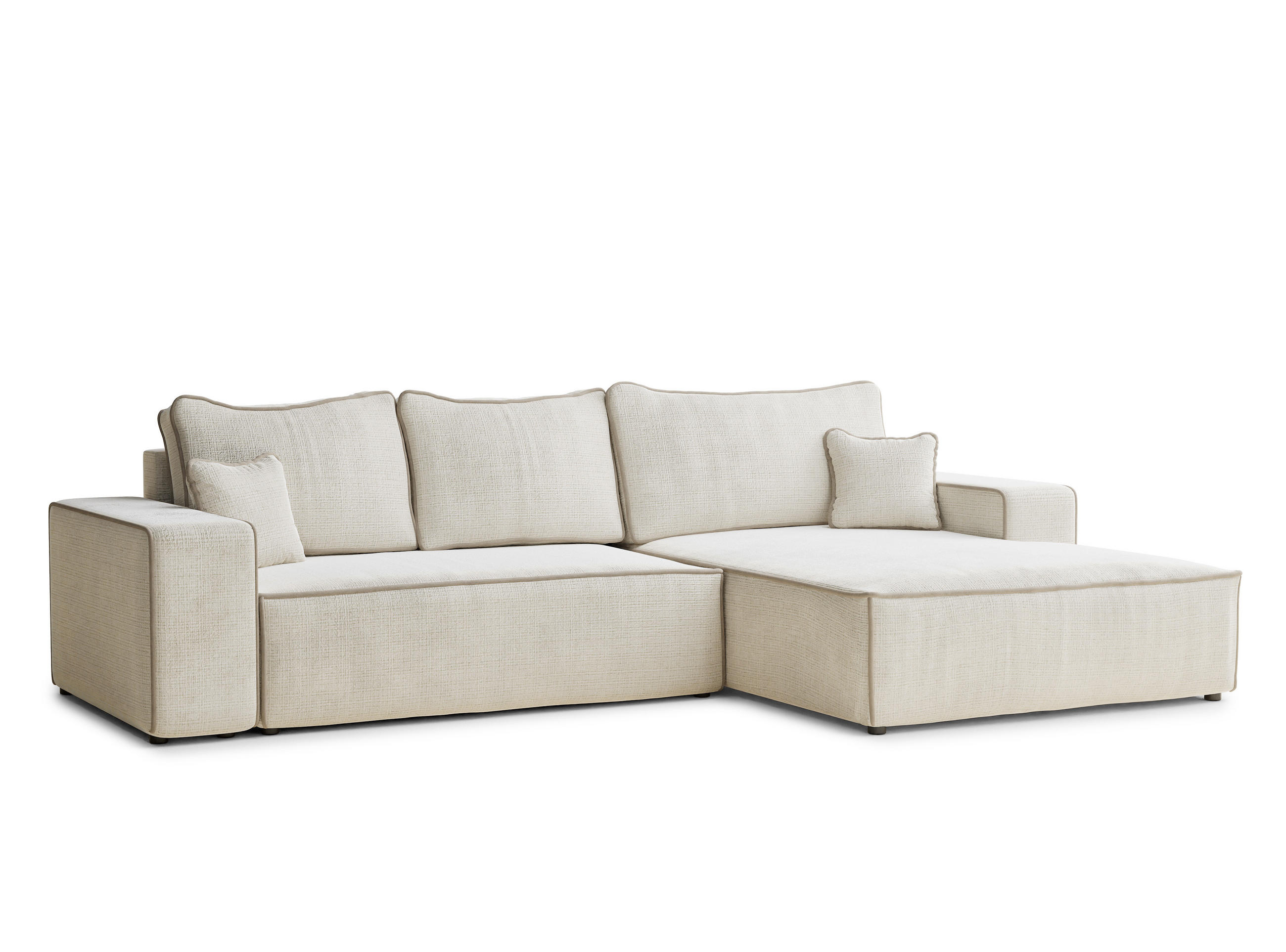 ECKSOFA MIT SCHLAFFUNKTION Modo Beige Chenille-Stoff - Rechts Seite - Ecru/Beige, Holz/Holzwerkstoff (294/185cm) - Maison de Reve