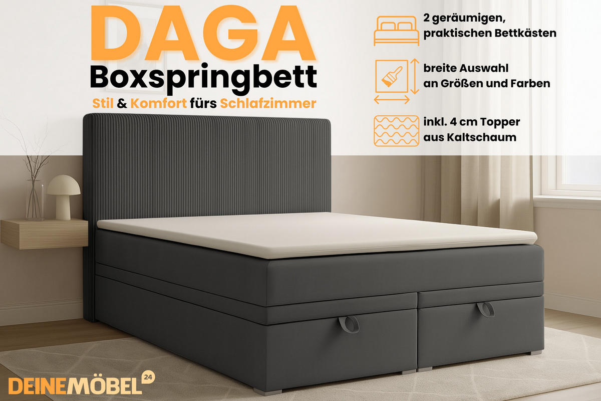 BOXBETT DAGA 140/200 in Anthrazit - Anthrazit, Holz/Holzwerkstoff (140/200cm) - Deine Möbel 24