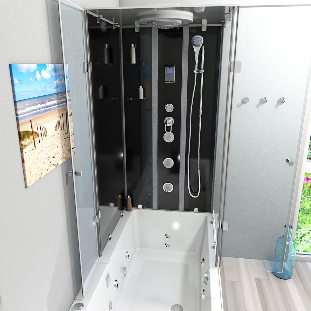 WHIRLPOOL Dusche Kombination K05-L31-WP-EC 180x90 cm - Schwarz, Glas/Kunststoff (90/225/180cm) - AcquaVapore by Sandra Jentho