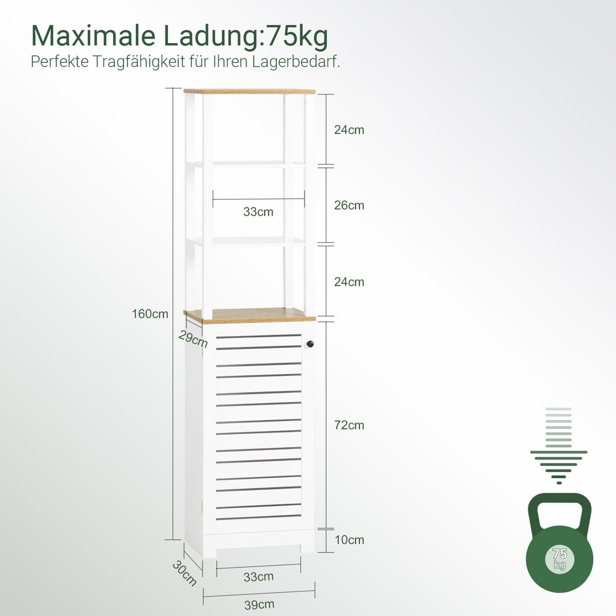 HOCHSCHRANK Weiß - Weiß, Holzwerkstoff (60/160/30cm) - SoBuy